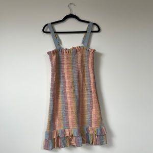 Rainbow Smocked Shirred Striped American Eagle Mini Dress